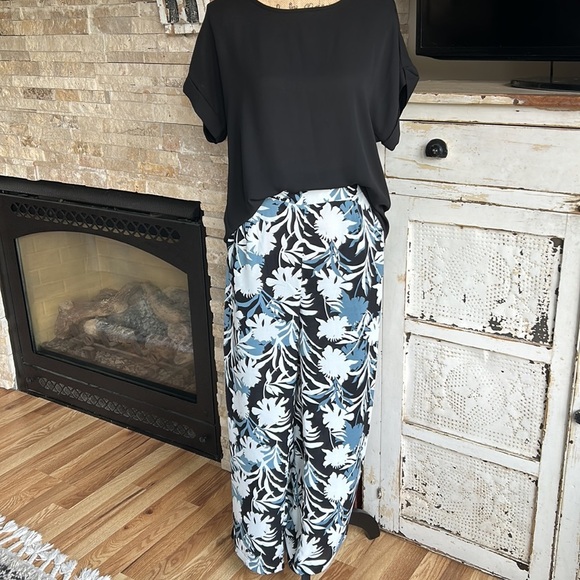 JODIFL black slate blue white wide leg elastic band pockets sheer pant cover up - Picture 4 of 15